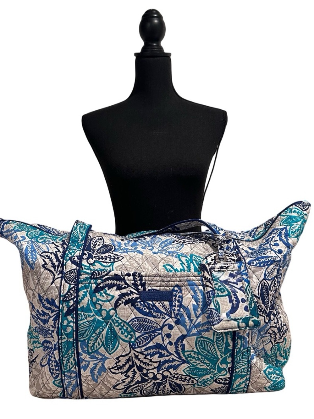 2pc Vera Bradley Miller Bag in "Santiago" Blue Teal Floral & Luggage Tag Set - Picture 3 of 16